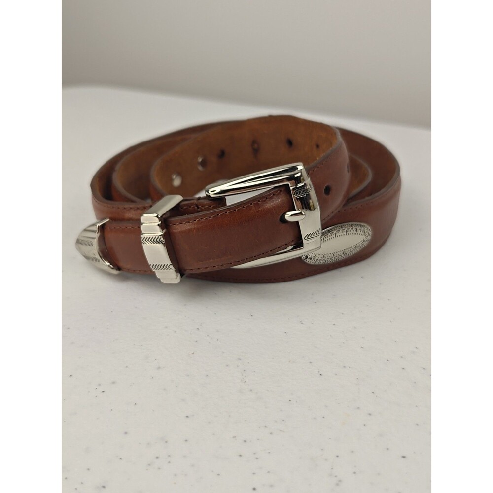 Mens Western Leather Silver Buckle Belt 44  Cowboy Farm Texas 42 Waist Size